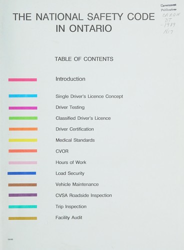Cover for The national safety code in Ontario.