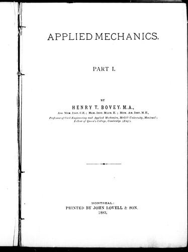Cover for Applied mechanics