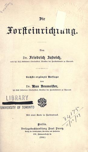 Cover for Die Forsteinrichtung.