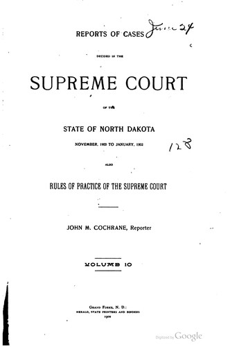 Cover for Reports of cases decided in the Supreme court of the state of North Dakota ...