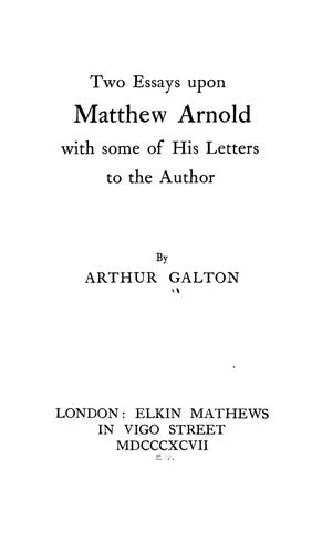 Cover for Two essays upon Matthew Arnold