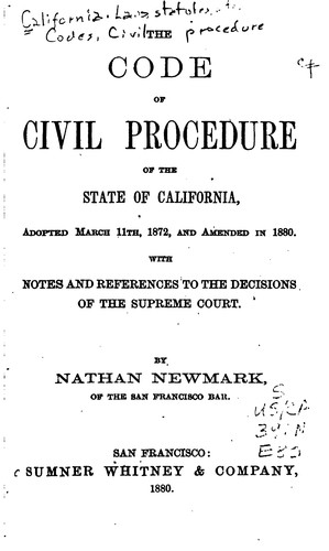 Cover for The Code of Civil Procedure of the State of California, Adopted March 11th ...