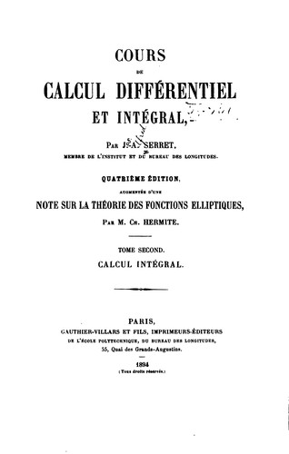 Cover for Cours de calcul différentiel et intégral
