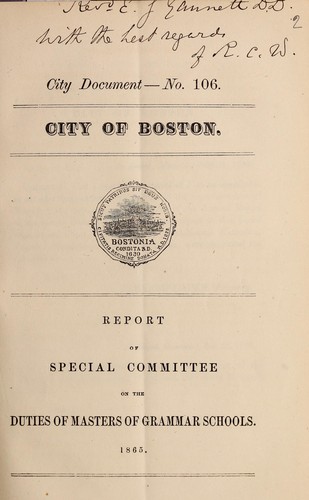Cover for Report of Special committee on the duties of masters of grammar schools
