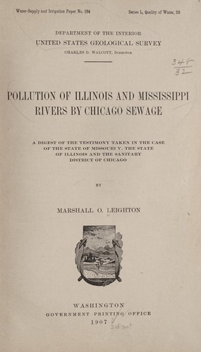 Cover for Pollution of Illinois and Mississippi rivers by Chicago sewage