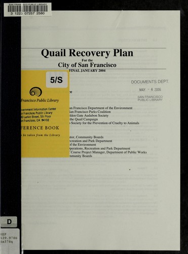 Cover for Quail recovery plan for the City of San Francisco