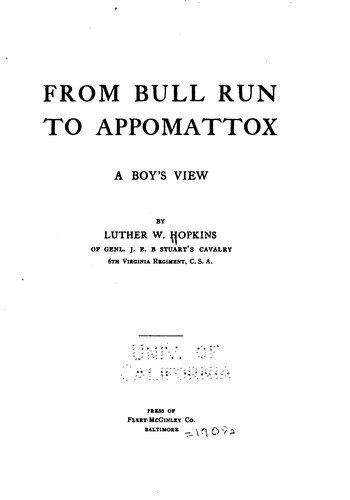 Cover for From Bull Run to Appomattox: A Boy's View