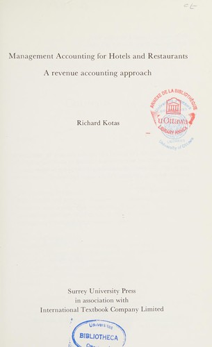 Cover for Management accounting for hotels and restaurants