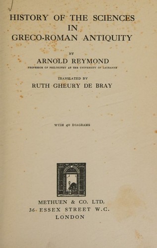 Cover for History of the sciences in Greco-Roman antiquity