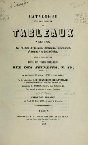 Cover for belle collection de tableaux anciens, des écoles Française, Italienne, Allemande, Flamande et Hollandaise.