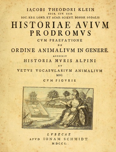 Cover for Iacobi Theodori Klein secr. div. ged. ... Historiae avivm prodromvs