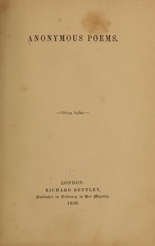 Cover for Anonymous poems ...