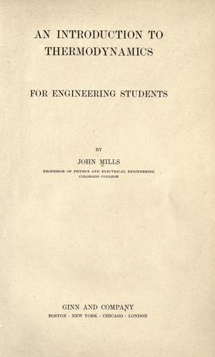 Cover for An introduction to thermodynamics, for engineering students