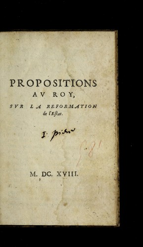 Cover for Propositions au roy