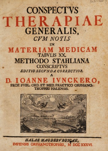 Cover for Conspectus therapiae generalis, cum notis in materiam medicam tabulis XX methodo Stahliana conscriptus