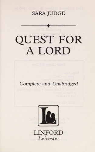 Cover for Quest for a lord