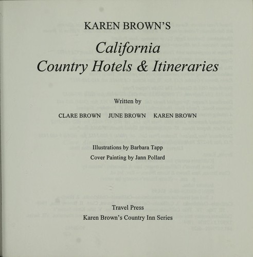 Cover for Karen Brown's California Country Hotels & Itineraries (Karen Brown's Country Inn)