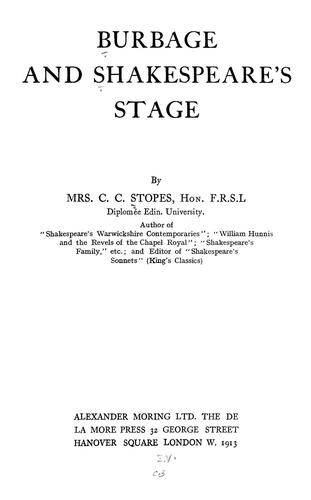 Cover for Burbage and Shakespeare's stage