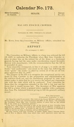 Cover for Maj. Gen. Enoch H. Crowder ... Report.