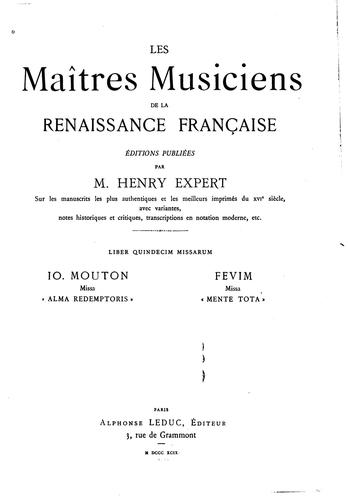 Cover for Io. Mouton : Missa, Alma Redemptoris [et] Fevim [sic]