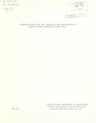 Cover for Uniform methods for the collection and presentation of basic customer shopping pattern data