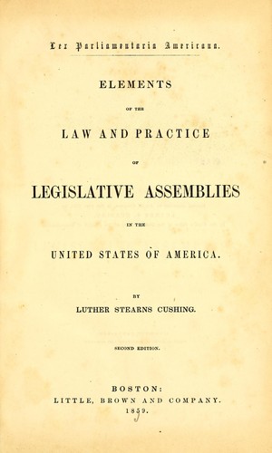 Cover for Lex parliamentaria Americana