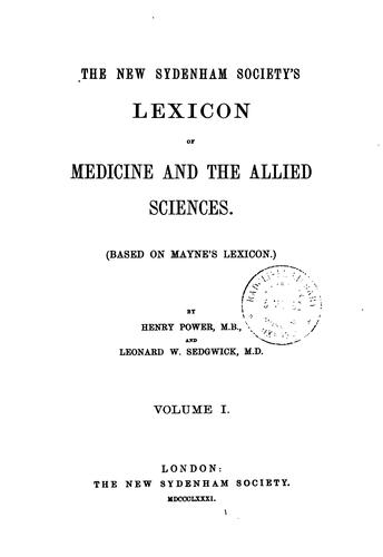 Cover for The New Sydenham Society's Lexicon of Medicine and The Allied Sciences.