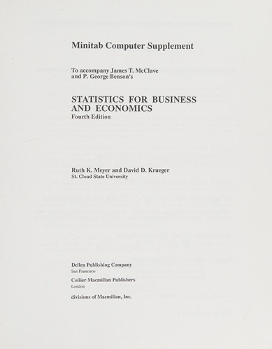 Cover for Minitab computer supplement to accompany James T. McClave and P. George Benson's Statistics for business and economics