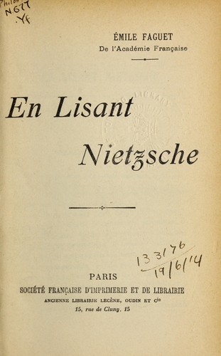 Cover for En Lisant Nietzsche