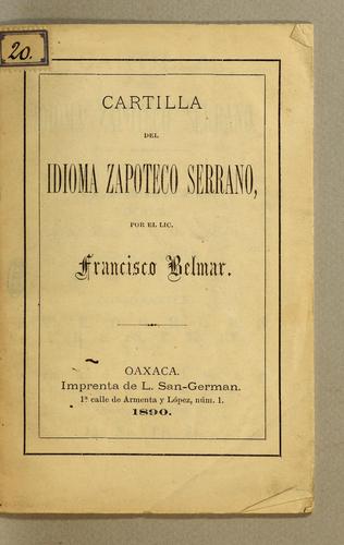 Cover for Cartilla del idioma zapoteco serrano