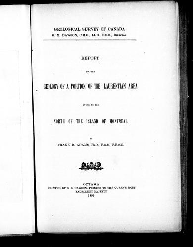 Cover for Geology of a portion of the Laurentian area to the north of Montreal