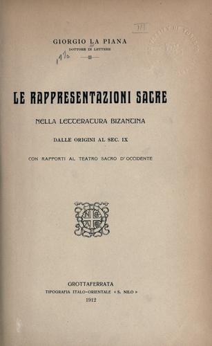 Cover for rappresentazioni sacre nella letteratura bizantina dalle origini al sec. IX