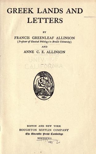 Cover for Greek lands and letters