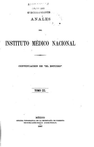 Cover for Anales del Instituto Médico Nacional