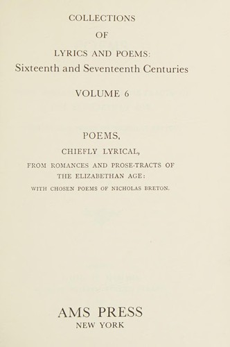 Cover for Poems, chiefly lyrical, from romances and prose-tracts of the Elizabethan Age