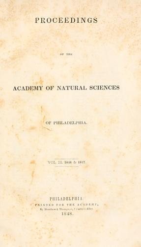 Cover for Proceedings of the Academy of Natural Sciences of Philadelphia, Volume 3