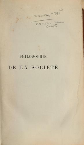 Cover for Philosophie de la société