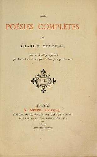 Cover for Les poésies complètes de Charles Monselet