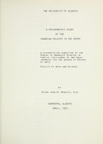 Cover for A psychometric study of the Canadian soldier in the north