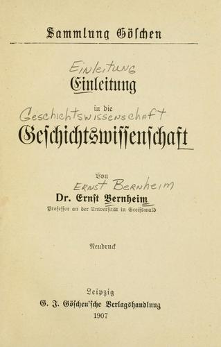 Cover for Einleitung in die geschichtswissenschaft