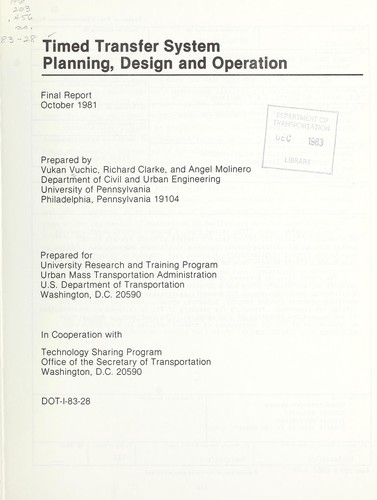 Cover for Timed transfer system planning, design and operation