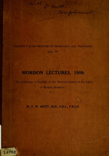 Cover for The pathology of syphilis of the nervous system in the light of modern research