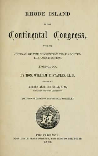 Cover for Rhode Island in the Continental Congress, 1765-1790.