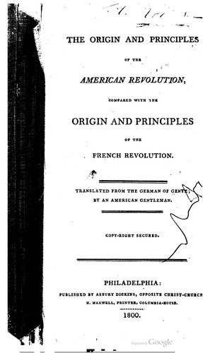 Cover for The origin and principles of the American Revolution, compared with the origin and principles of the French Revolution