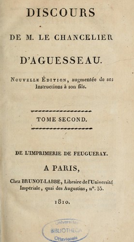 Cover for Discours de M. le chancelier d'Aguesseau