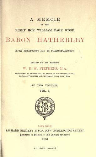 Cover for memoir of the Right Hon. William Page Wood, baron Hatherley
