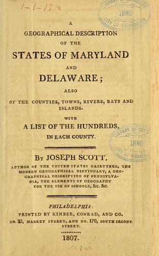 Cover for A geographical description  of the states of Maryland and Delaware