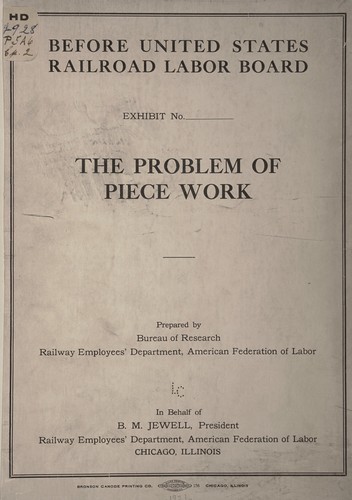 Cover for The problem of piece work