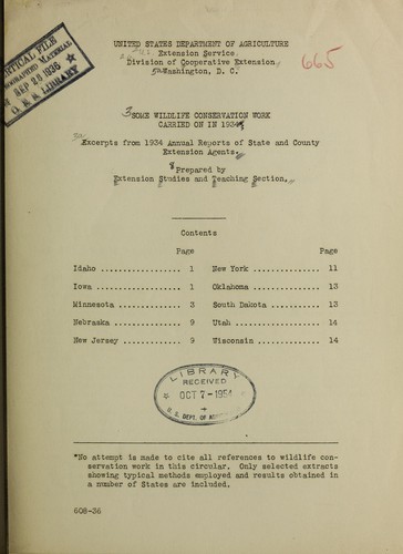 Cover for Some wildlife conservation work carried on in 1934
