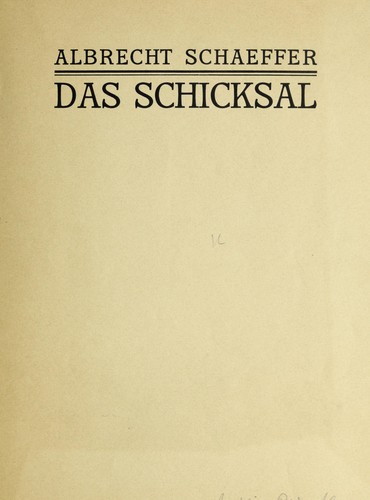 Cover for Das Schicksal
